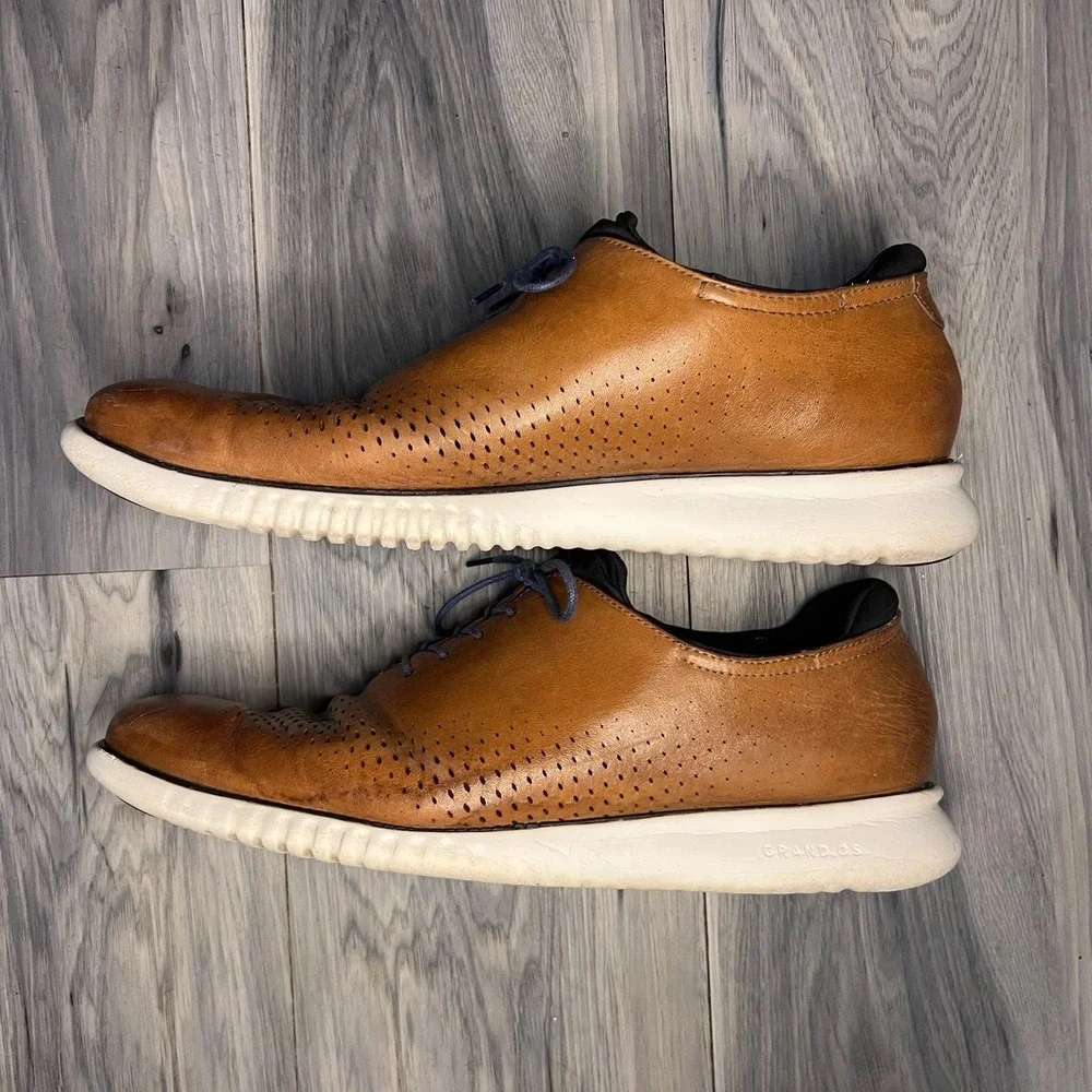 Cole Haan 2.ZEROGRAND Laser Wing Oxford Shoes Men's Size 13 Brown White Navy